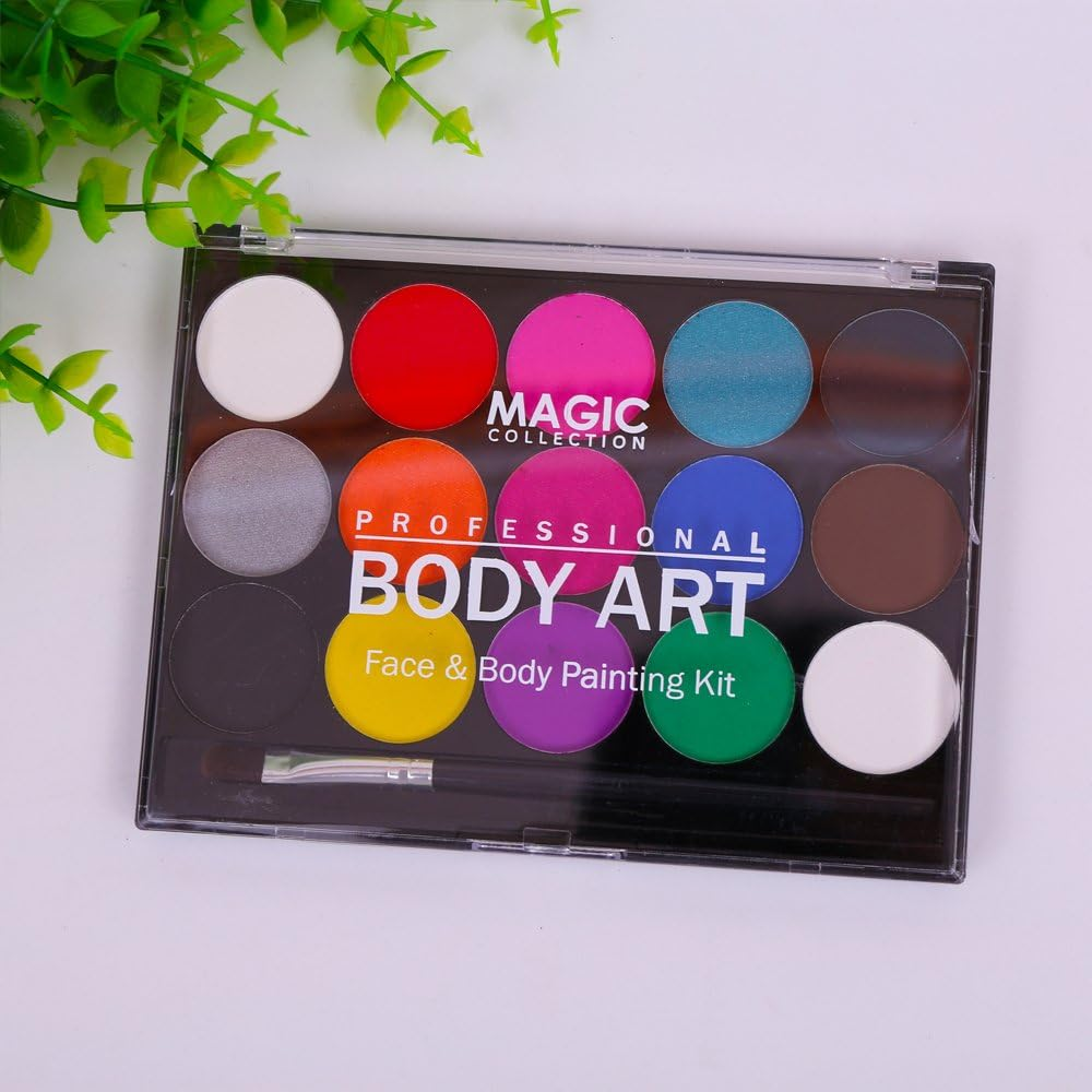 Moomoo Baby Face Body Paints Kits Kids Hypoallergenic Make up Palette-Safe & Non-Toxic, Ideal for Halloween Party Cosplay Face Painting - Easy to Wear and Remove-15 Colors with Two Fine Brush image number 3