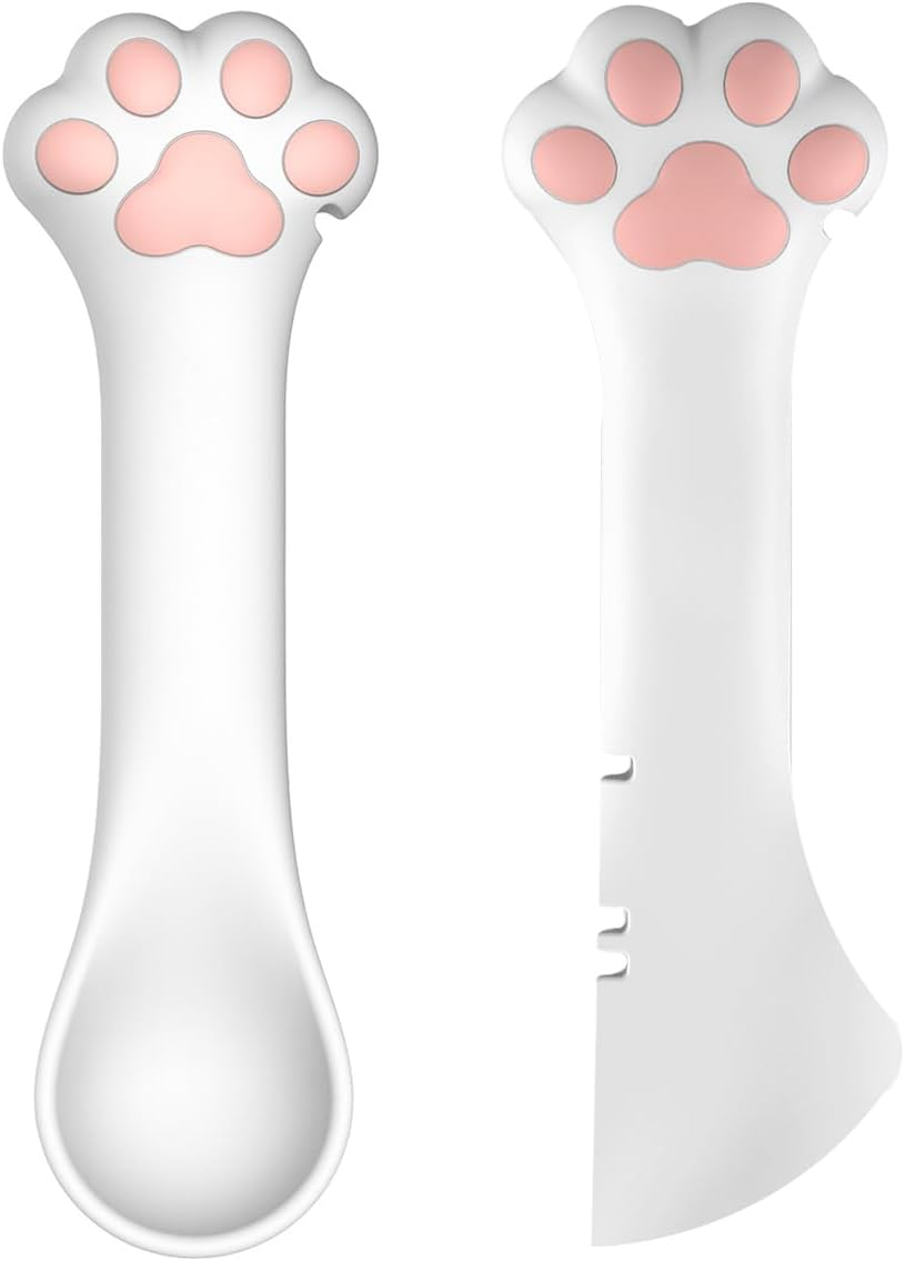 2 Pack Dog Cat Food Spoon, Cute Paw Cat Food Spoon for Wet Food, Silicone Pet Food Can Opener Spatula Scoop Mixing Spoons for Dog Cat Canned Food