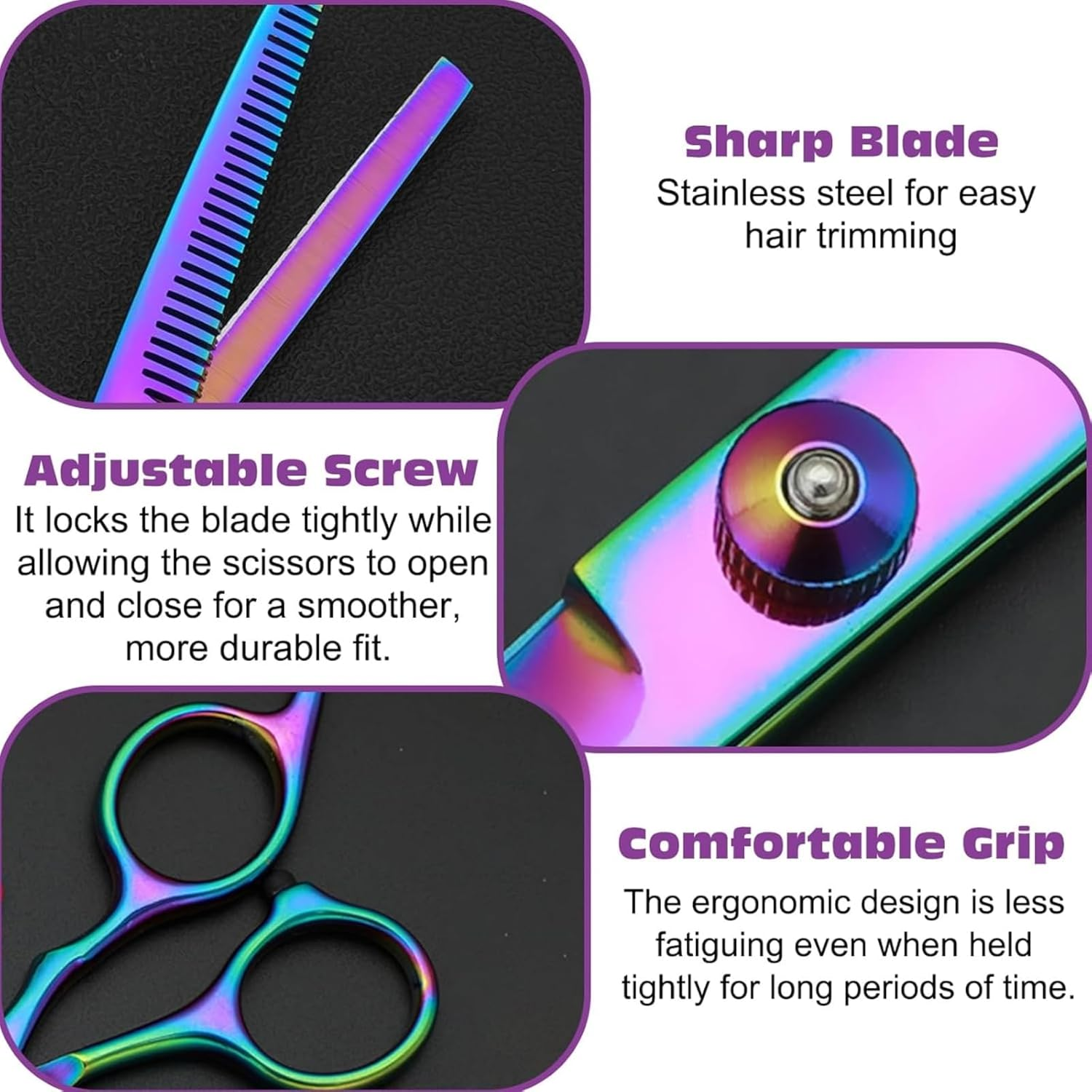 TAVVKE Professional Hair Cutting and Thinning Scissors - Titanium Coated - Barber Hair Cutting and Thinning Scissors with Pouch - Stainless Steel - Adjustable Tension Knob image number 3