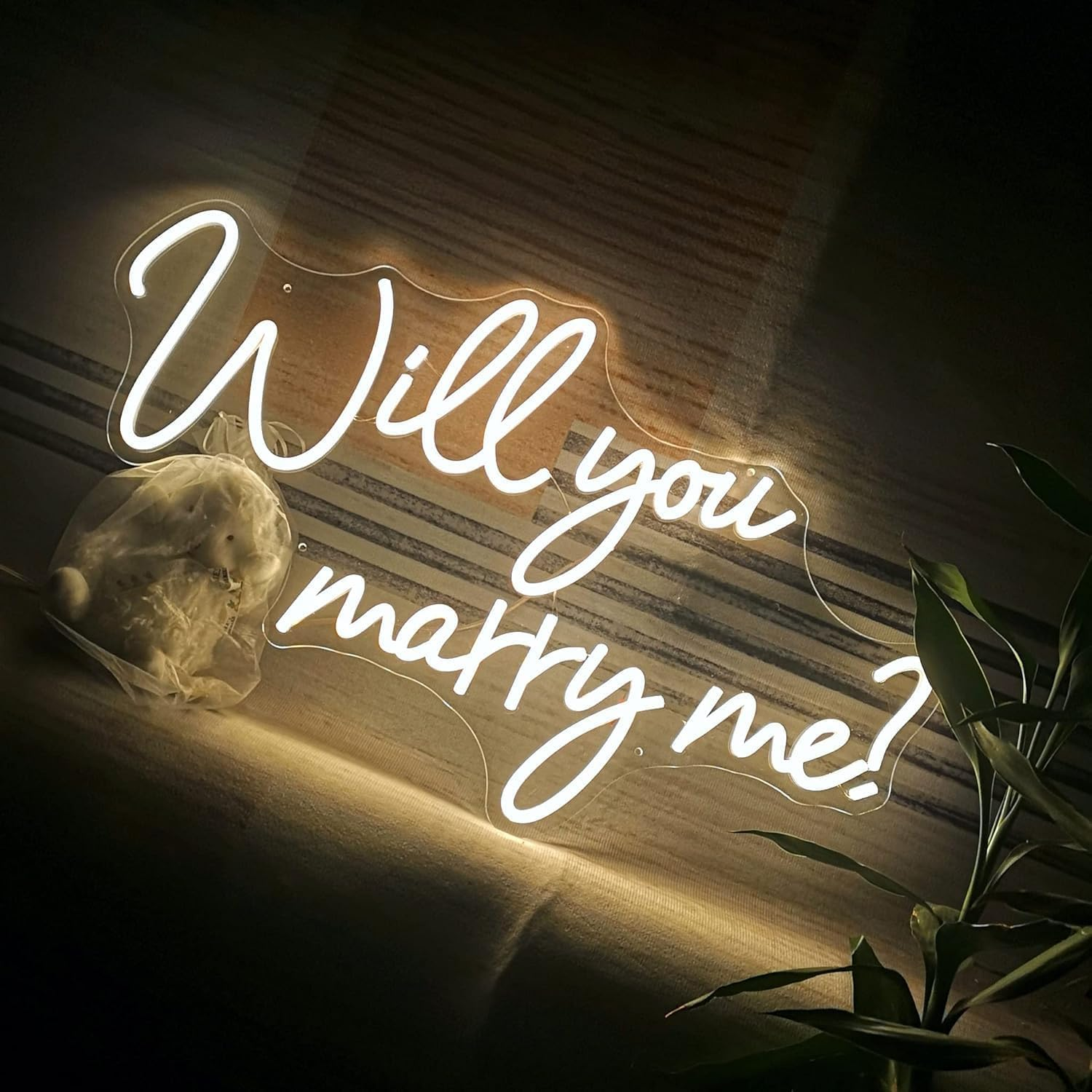 Will You Marry Me Neon Signs, 42X23.8 Cm LED Neon Signs for Wall Decor, USB Powered Will You Marry Me Shaped Decor Neon Light with Switch, Backdrop Light up Sign for Proposal Wedding Anniversary (Yellow) - Clear image number 4