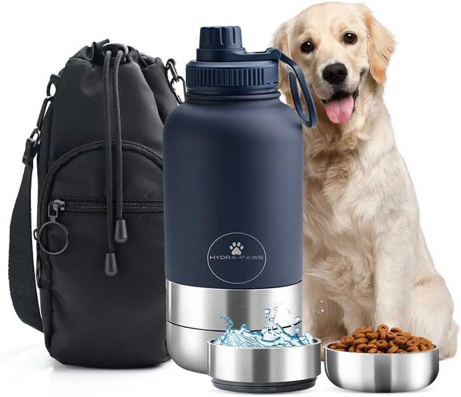 Hydra-Paws Pets Double Wall Vacuum 32Oz Insulated Stainless Steel 3 in 1 Water Bottle (Navy Blue, 32Oz) - Black image number 4