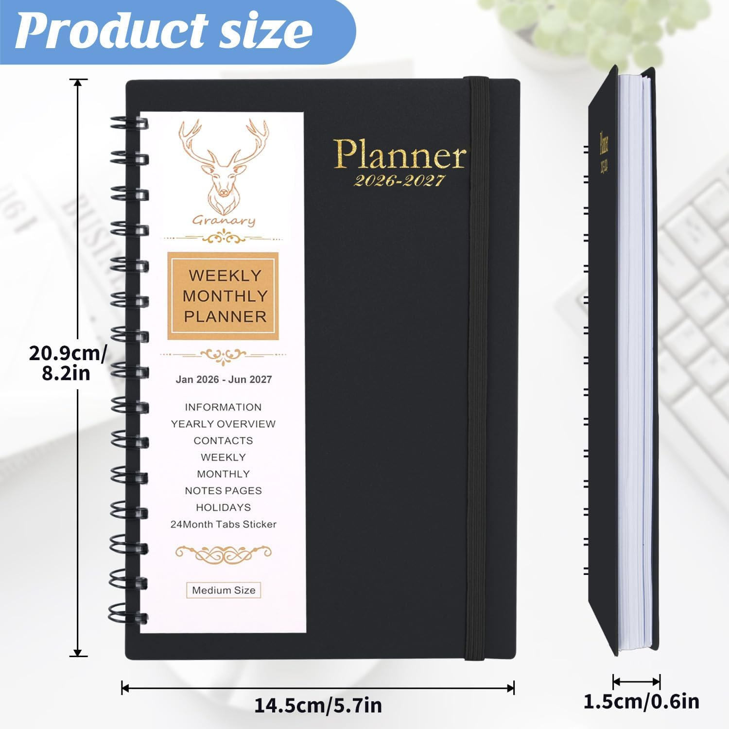 Monthly Weekly Daily Planner 2026-2027 with Stickers, Agenda Planner from January 2026-June 2027, 5.7'' X 8.2'' (Black) - Deep Blue image number 2