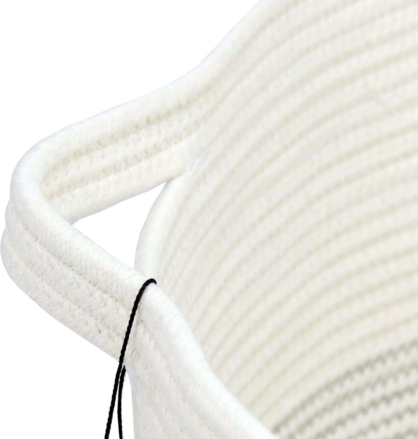 Casaphoria Xxxlarge Cotton Rope Basket 21.7" X 21.7" X 13.8" Woven Laundry Basket for Blankets Storage Basket with Handle Comforter Cushions Storage Bins Thread Laundry Hamper-Black Stitch - &lrm;Beige image number 6