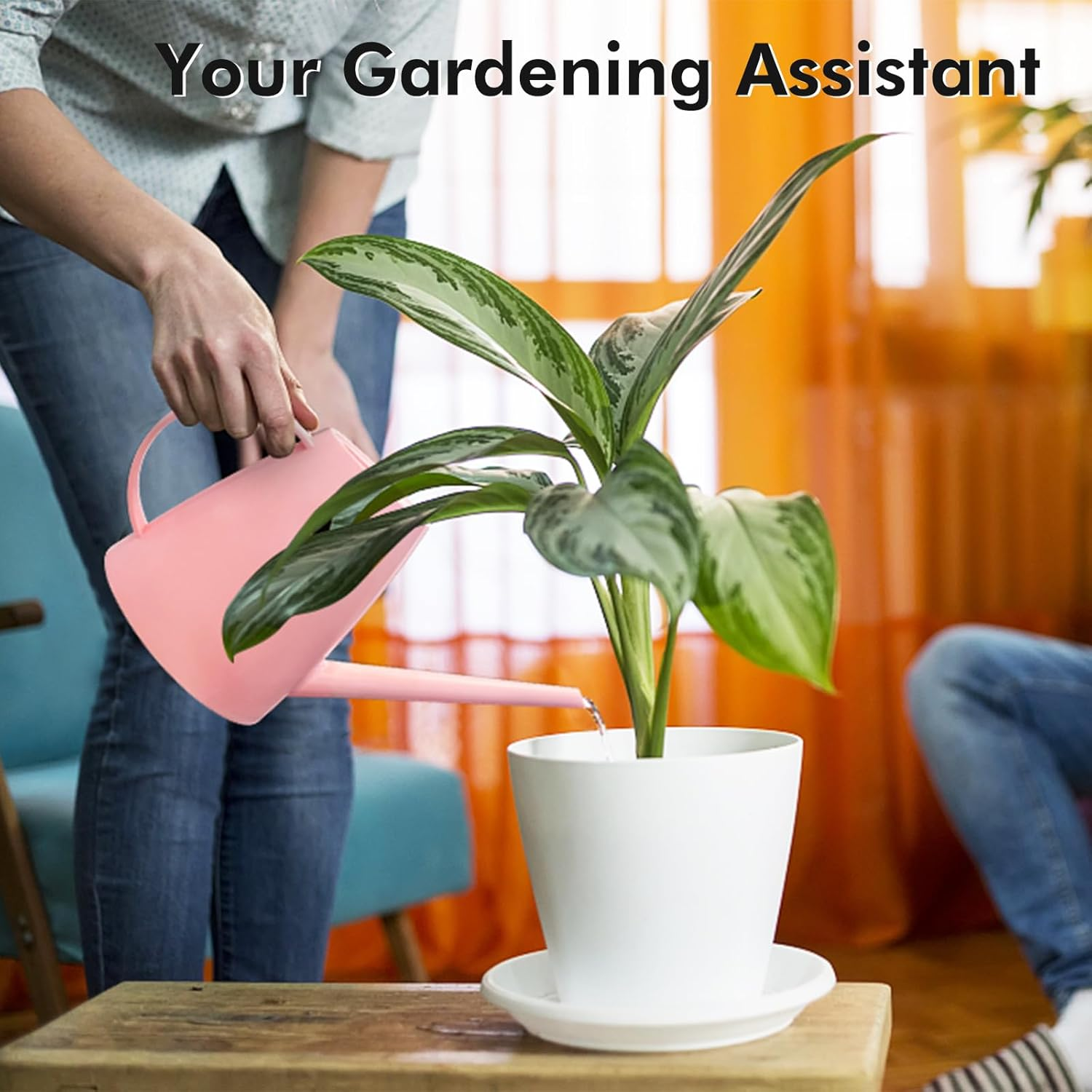 Watering Can for Indoor Outdoor Plants, Modern Small Watering Cans with Removable Nozzle, Long Spout Watering Can for Indoor Bonsai Plants Garden Flowers 1/2 Gallon 1.8L 60OZ image number 6