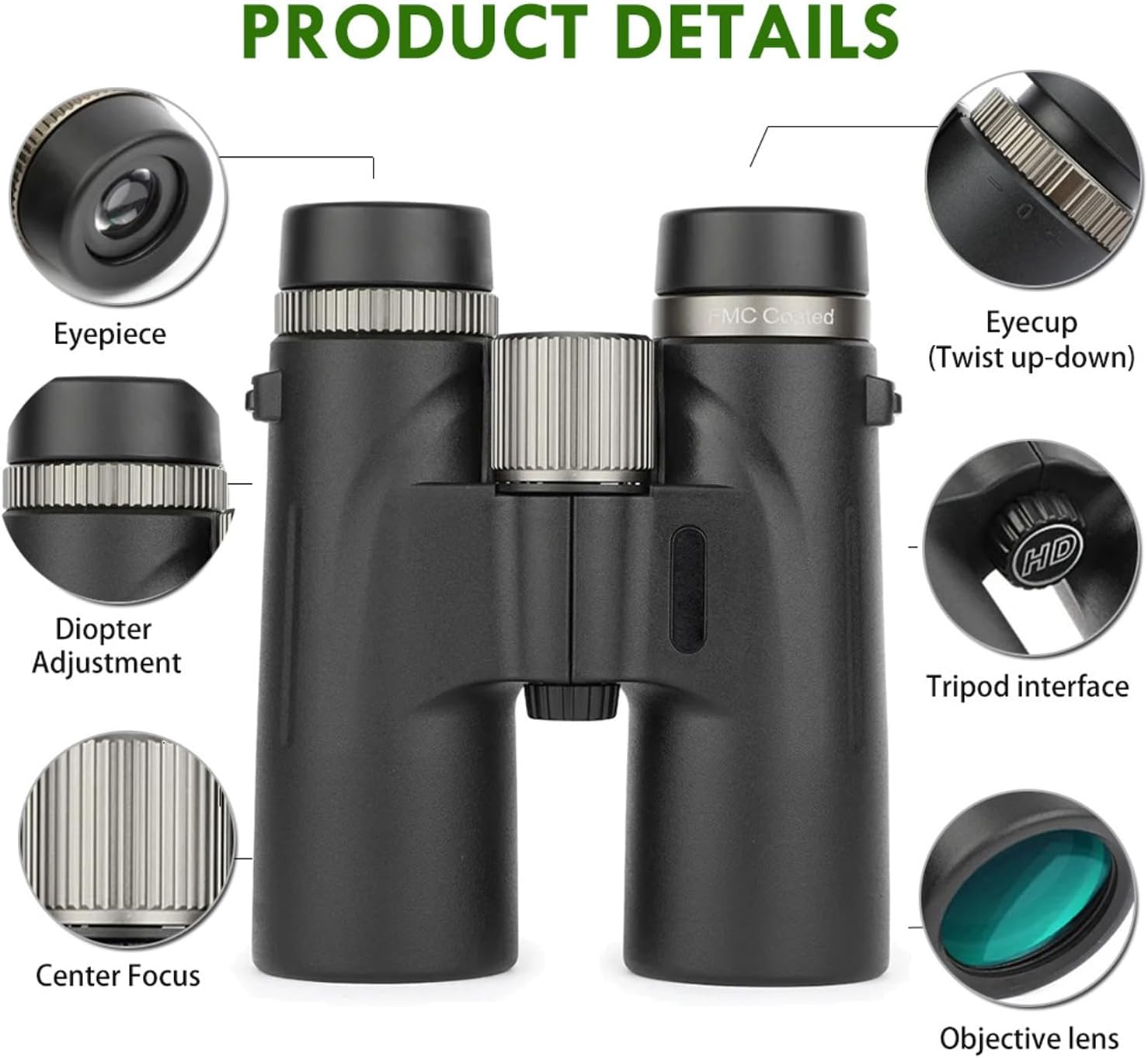Warmax Binoculars, Warmax Binoculars 12X42 Adults High Magnification Binoculars, Great for Birdwatching, Traveling, Stargazing, Hunting and Concerts, Wider View, Smart Focus (Green) image number 5