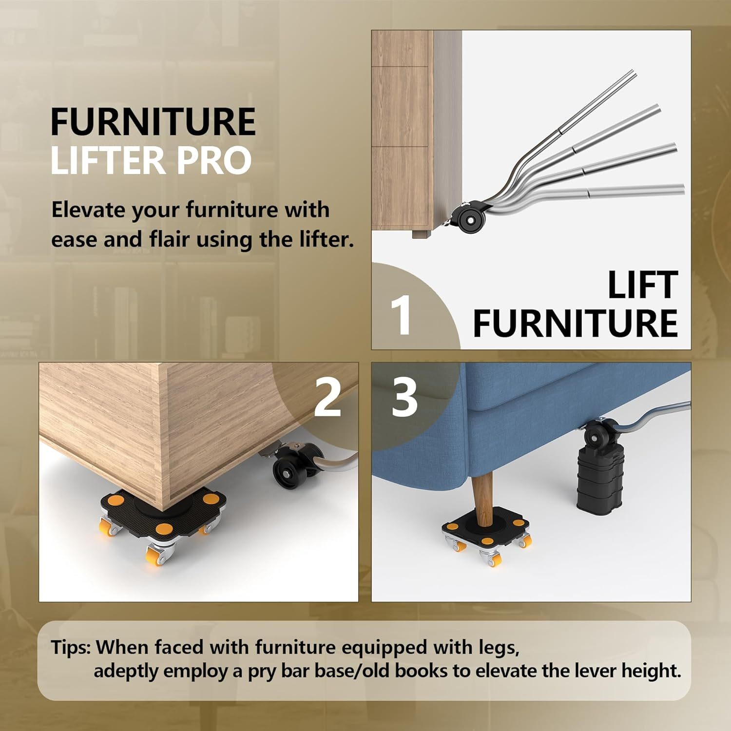 ONEON Innovative Furniture Lifter Tool for Use with Furniture Sliders & Furniture Movers - Effortlessly Move and Rearrange Heavy Furniture with Confidence, (QG-300) image number 5