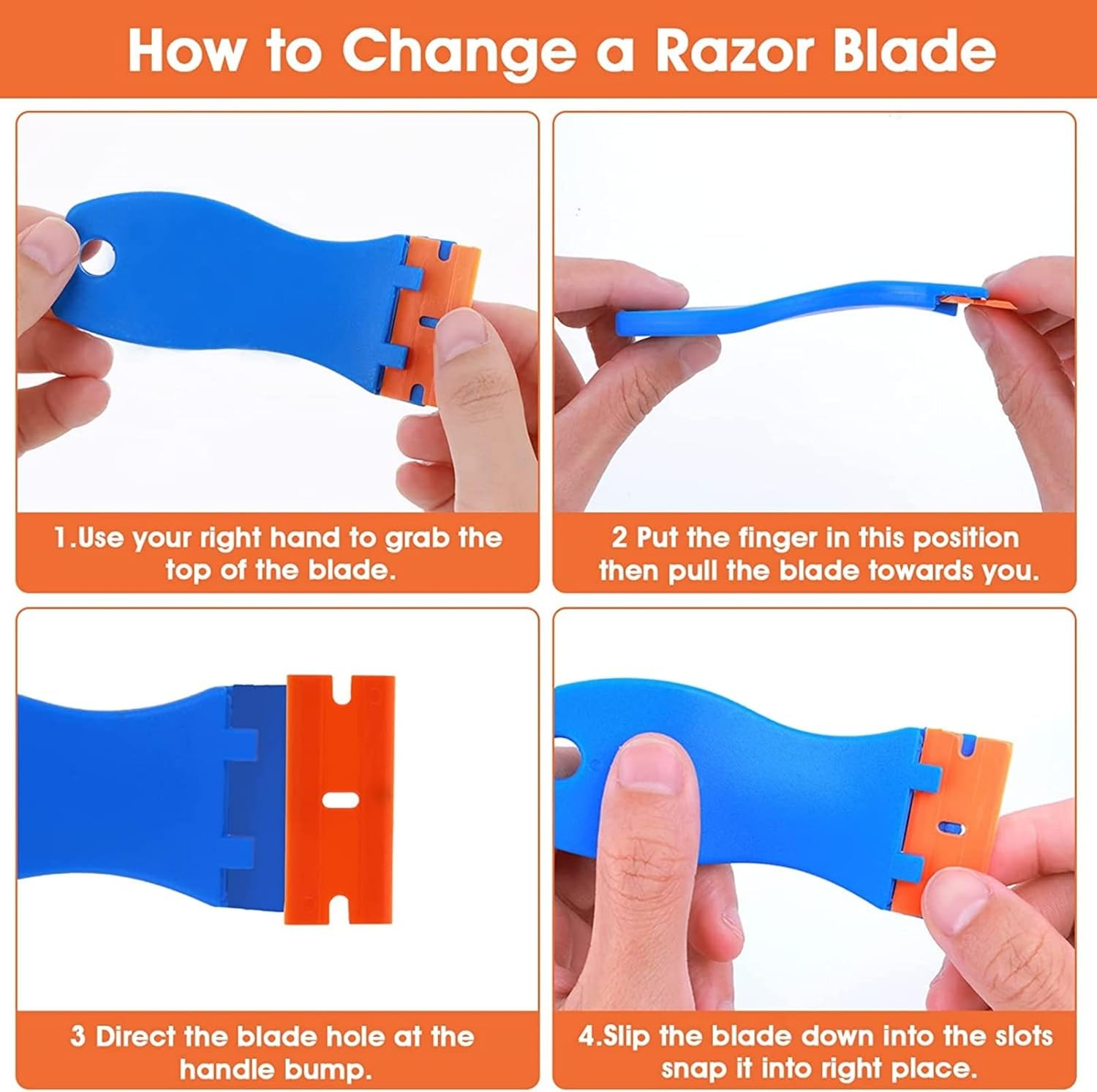 Double Edged Plastic Razor Blade Scrapers Knife Include 2PCS Scraper Tool and 100PCS Blades for Gasket Remover, Tint Vinyl Tool, Labels Decal and Adhesive Remover for Windows and Glass image number 6