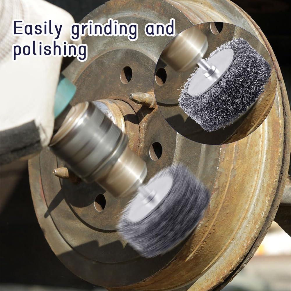 4-Pack Heavy Duty Wire Brushes. Suitable for Drill Attachments, Curled Heavy Duty Wire Brushes, Coarse Carbon Wire Wheels for Removing Paint, Rust and Corrosion image number 4