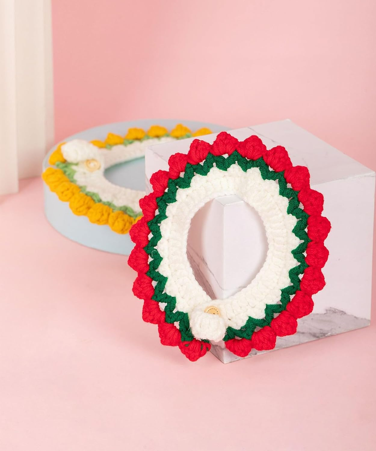 Knit Pet Collar, Pet Collar, Cute, Knit, Flower, Necklace Accessory, for Cats, Cute, Flowers, SNS, Cute, for Pets, Neck Circumference 5.5-7.9 Inches (14-20 Cm), Soft and Lightly Knitted Collar image number 6