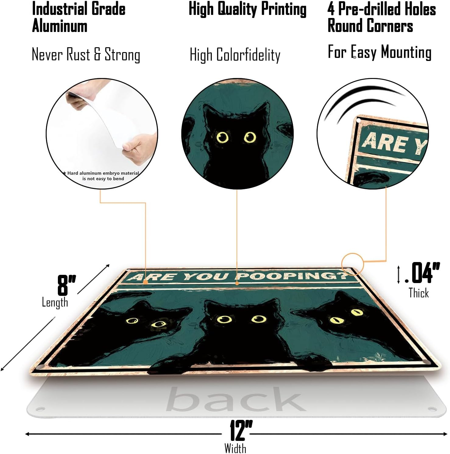 Funny Restroom Decorative Wall Art Cute Black Cat Metal Tin Sign Are You Pooping Bathroom Vintage Sign Poster Family Toilet Gift 12X8 Inch (2407) image number 2