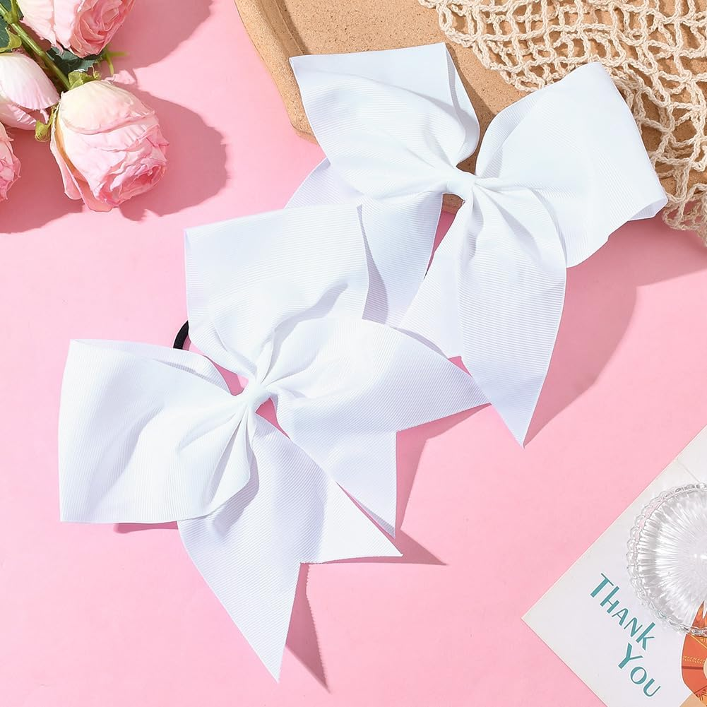 SUNNYCLUE 2Pcs Bow Hair Scrunchies Bow Scrunchies 20Mm Large White Soft Polyester Ribbon Bowknot Hair Ties with Long Tails Elastic Rubber Bands for Women Adults Holiday Fashion Gifts Accessories image number 5