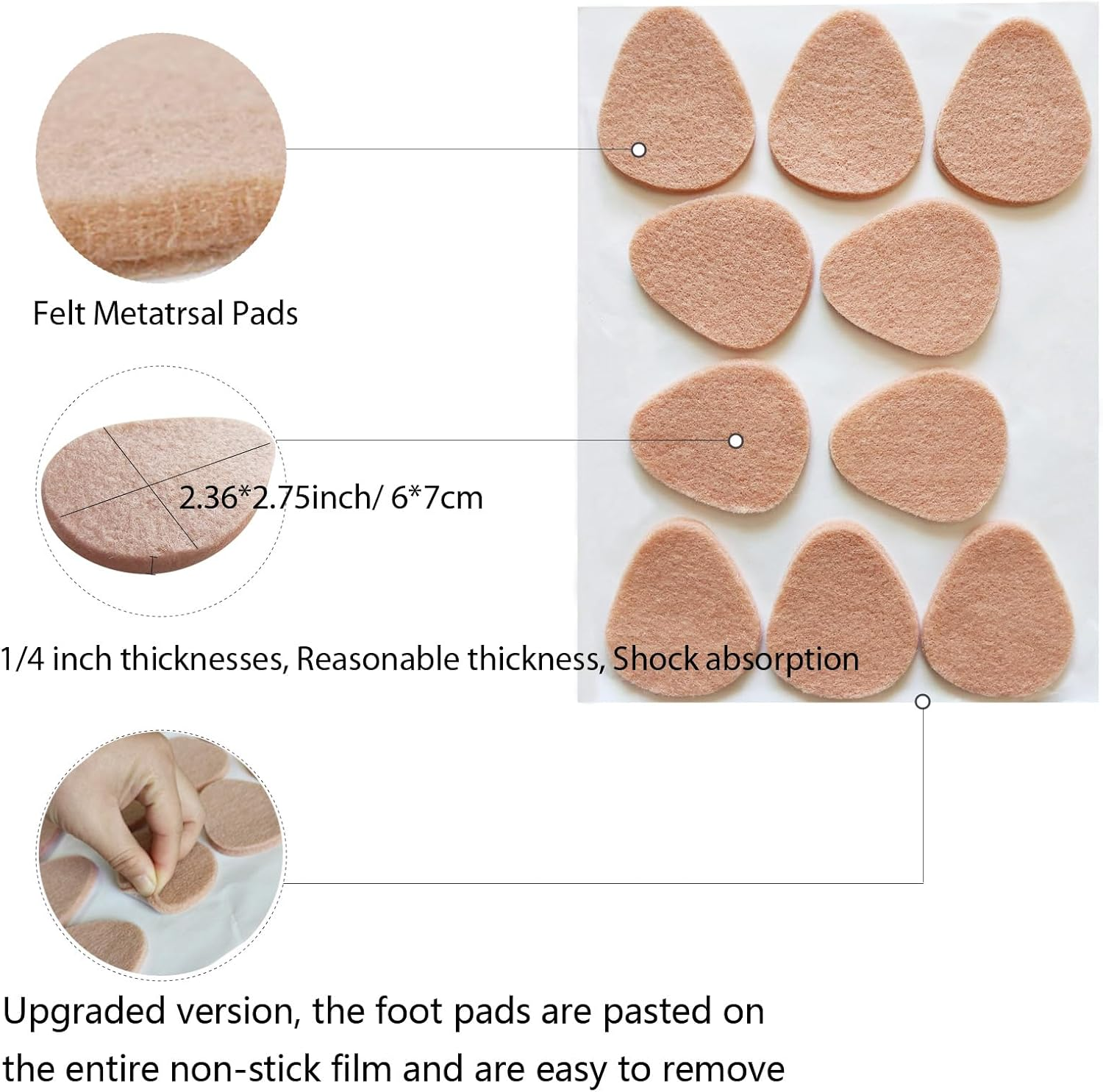 20 Pieces Felt Metatarsal Pads for Men and Women, Forefoot Pads, Forefoot Pads, Bunion Pads, Foot Pads for Metatarsalgia and Morton'S Neuroma