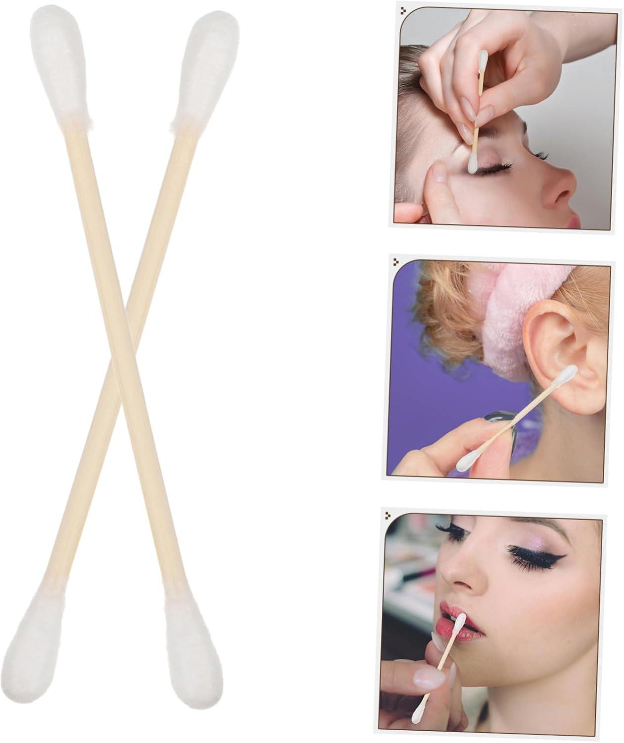 100Pcs Makeup Cotton Swabs Dual-Ended Sterilized Cotton Buds Bamboo Handles for Ear Cleaning Detailing and Electronics image number 3
