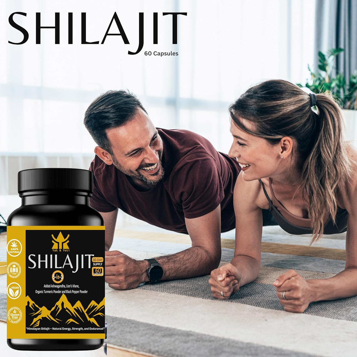 Shilajit Capsules &ndash; 60 Count &ndash; Natural Energy Boost, Mental Clarity, Immune Support & Stamina &ndash; Pure Himalayan Shilajit with Fulvic Acid &ndash; Vegan, Non-Gmo, Gluten-Free image number 1