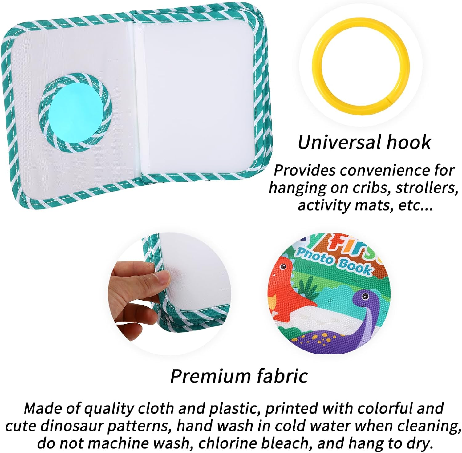 Baby Photo Albums, Soft Cloth My First Photo Book for Newborns Toddlers Holds 4X6" Pictures Dinosaur Style Family Memory Book with Mirror & Hook for Baby Shower image number 2