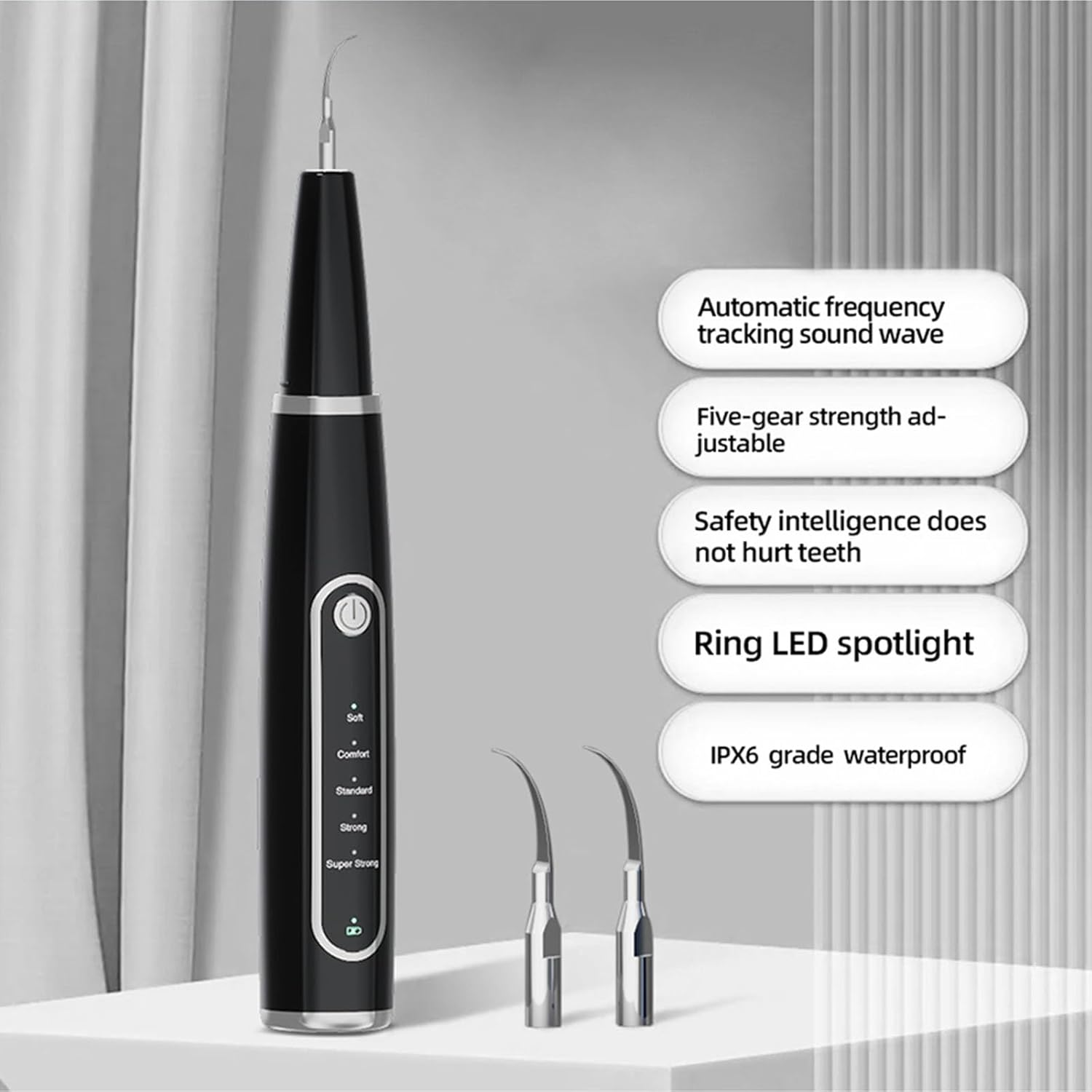 Oolong 5-Mode Dental Plaque Remover, Rechargeable Tartar Cleaner with 4 Heads & LED Light, Waterproof, Portable Teeth Cleaning Kit for Home/Travel image number 5