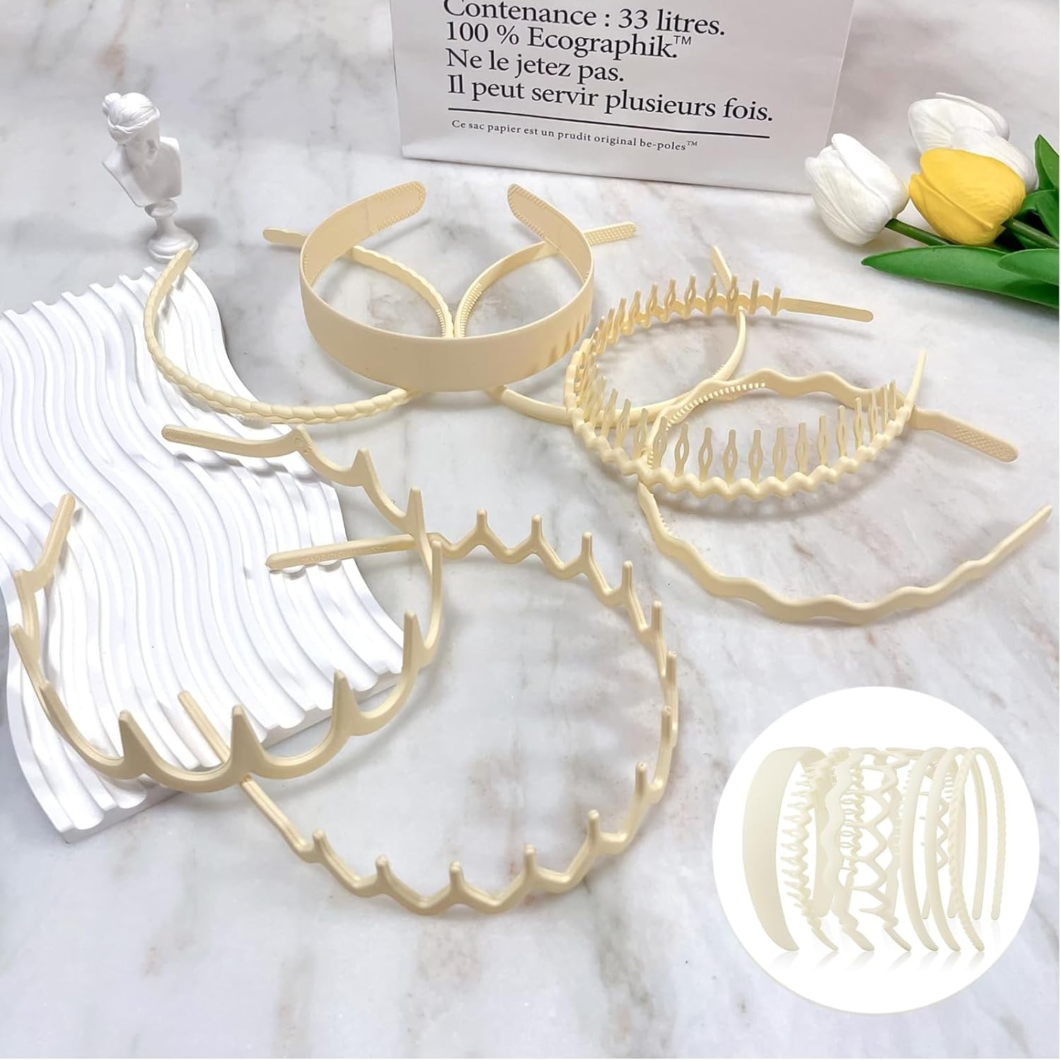 TELAIN Pack of 7 Women'S Headbands, Various Designs, Elastic Stretch Hair Bands, Soft Fabrics, for Birthdays and Festivals