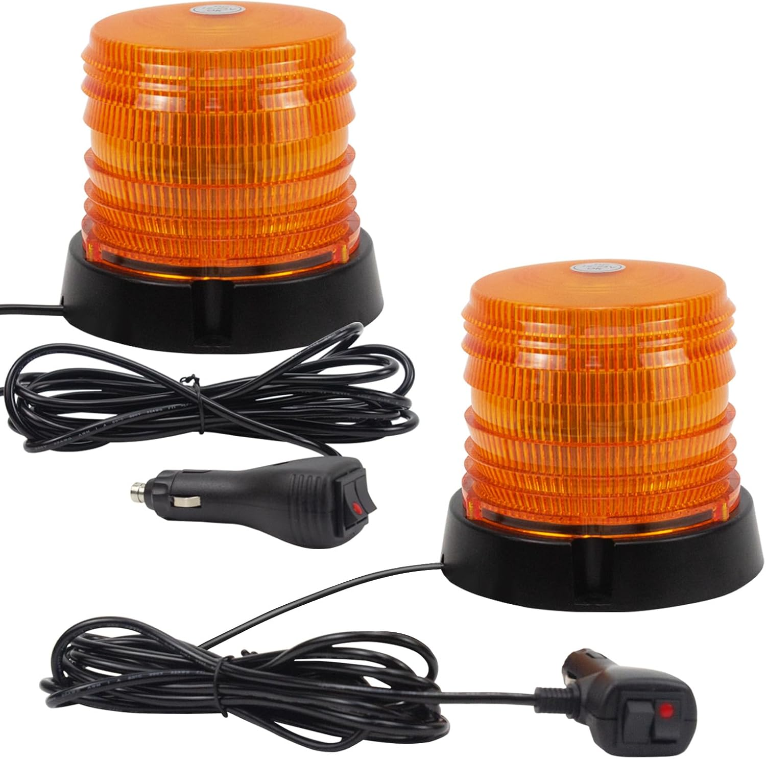 2PCS LED Warning Flash Beacon Lights, 60 LED Amber Warning Safety Flashing Strobe Lights with Magnetic and 16Ft Straight Cord for Vehicle Truck Tractor Carts UTV Car Bus,12V-24V image number 1