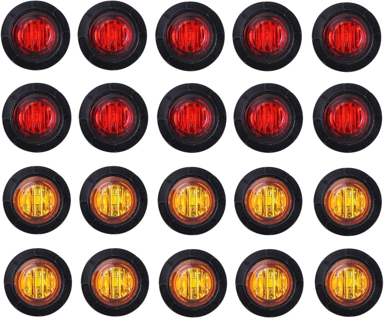 (Pack of 20) TMH 3/4" Inch Mount 10 Pcs Amber + 10 Pcs Red LED Clearance Bullet Marker Lights, Side LED Marker Lights for Trailer Truck RV Car Bus Van image number 2