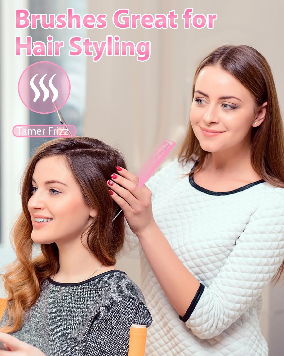 Samnyte Slick Back Hair Brush, Edge Brush, Hair Accessories Comb Set 3Pcs, Rat Tail Comb for Parting Hair, Teasing Comb for Add Volume Fullness, Edge Brush for Edge Control Black Hair image number 1