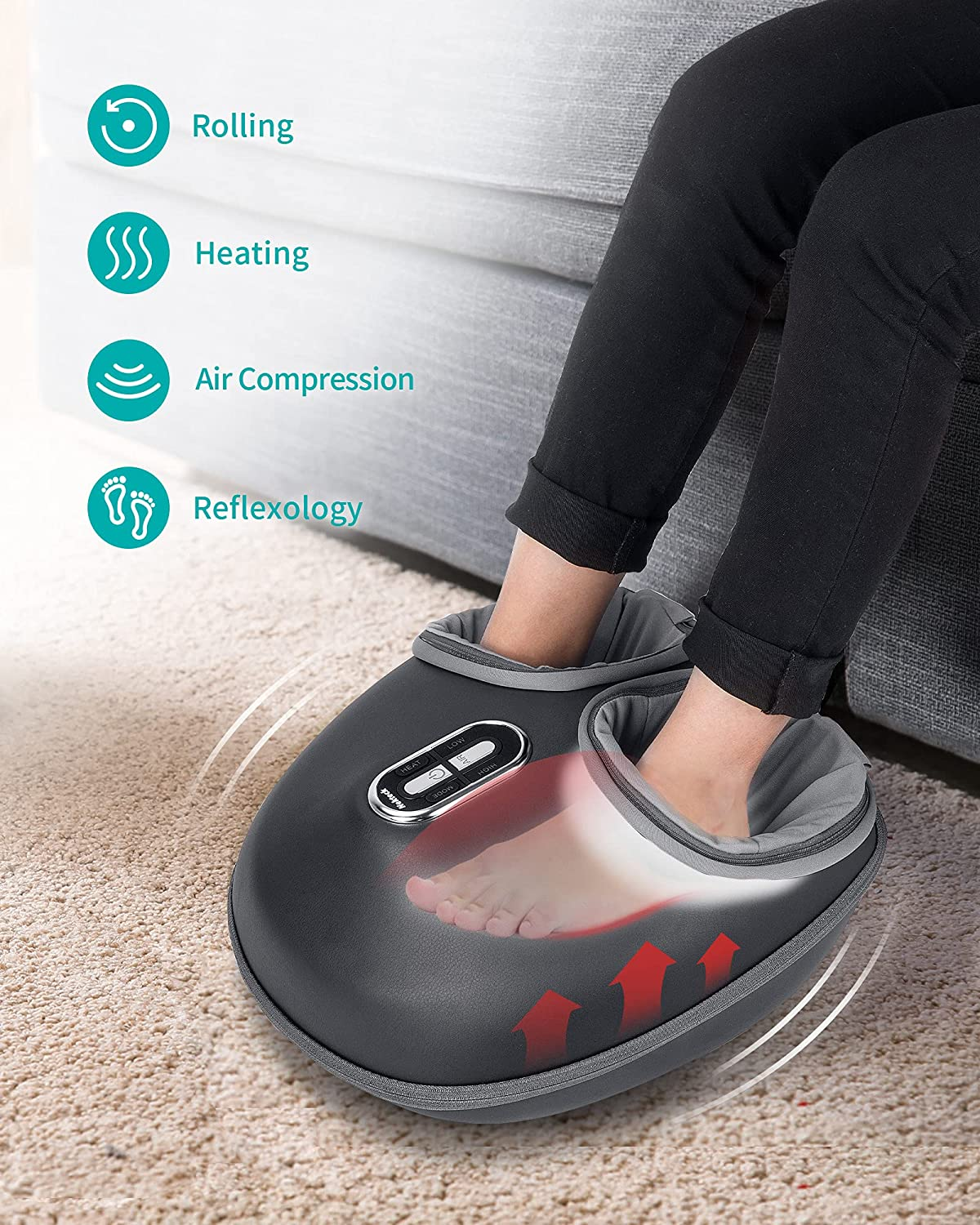 Nekteck Shiatsu Foot Massager Machine with Soothing Heat, Deep Kneading Therapy, Air Compression, Improve Blood Circulation and Foot Wellness,Relax for Home or Office Use(Gray) image number 6