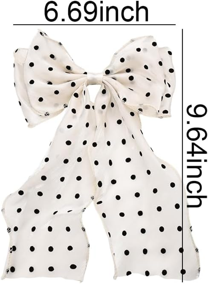 Hair Bow Clips for Women Girls French Barrette Hair Bows Polka Dot Hair Bow Tassel Ribbon Bowknot Hair Clips with Long Tail Vintage Hair Accessories for Women Mesh Bow Hair Clip