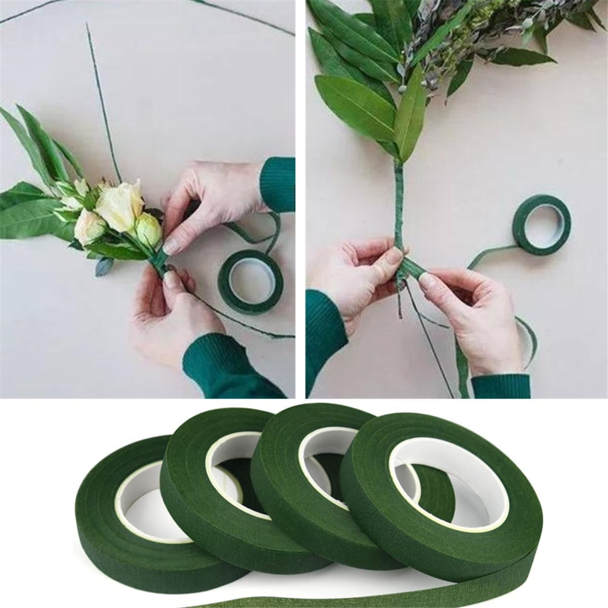4 Rolls 1/2" Wide 30Yard/Roll Green Floral Tapes,Bouquet Stem Wrapping Tape,For Bouquet Stem Wrapping and Floral Crafts,Wedding Bouquet image number 2