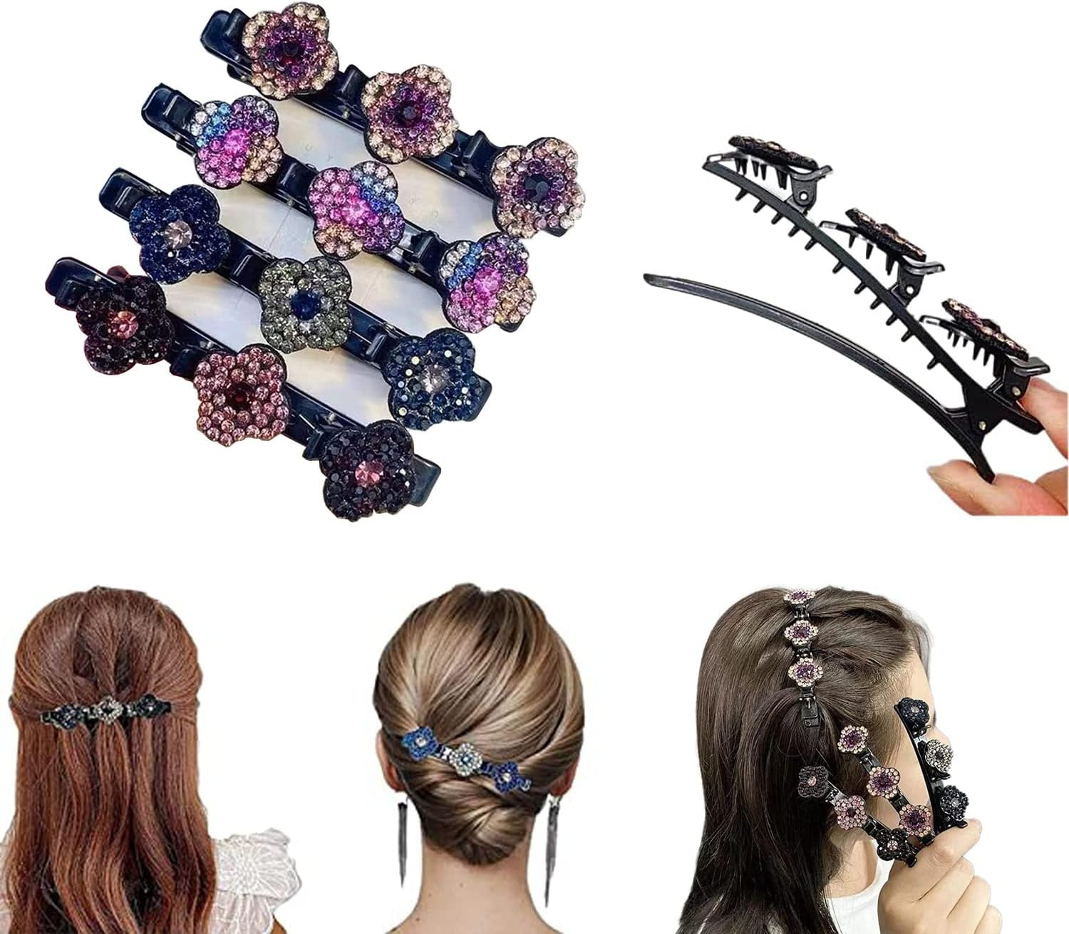 Norhogo Four Leaf Hair Pin Rhinestone Duckbill Hair Clip Fashion Double Layer Mini Hair Clips Hairpin Duck Beak Clip (9 Cm) Comes with a Box of Hair Clips image number 6