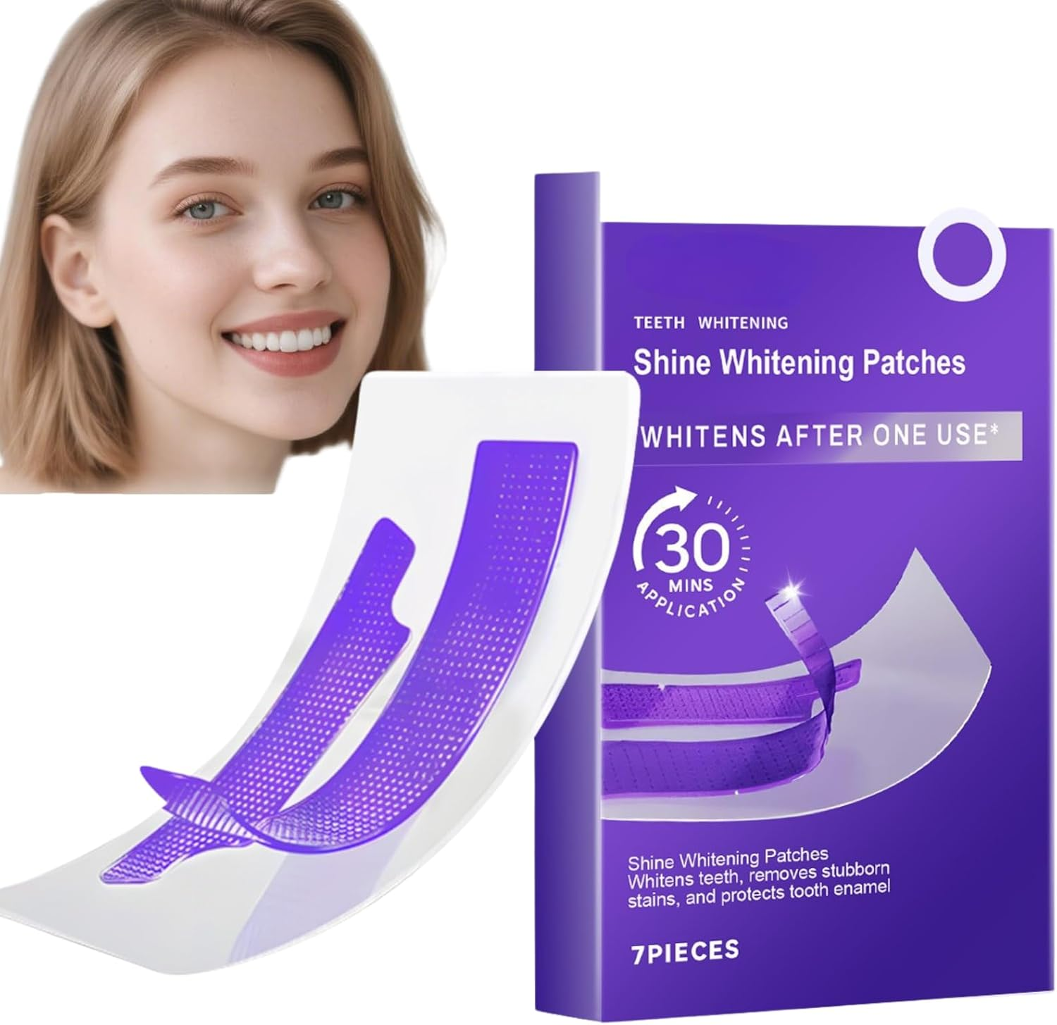 Purple Whitening Strips, Shine Teeth Whitening Patches for Sensitive Teeth, 30-Min Quick Stain Removal, Enamel-Safe Formula, Gentle Whitening Care for a Bright White Smile (6Pcs)