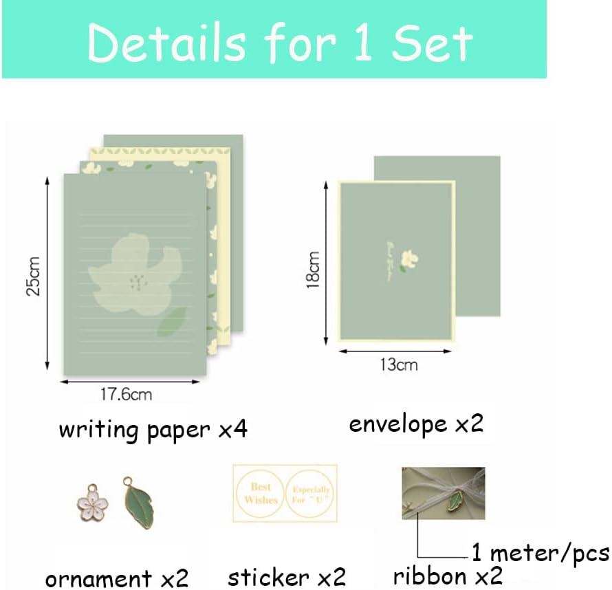 72 Pcs Stationary Writing Paper and Envelopes Set, 24 Sheet Floral Letter Paper 12 Pcs Matching Envelopes Cute Lovely Stationery Lined Writing Paper for Girls Boys Office School Supplies 6 Style image number 1