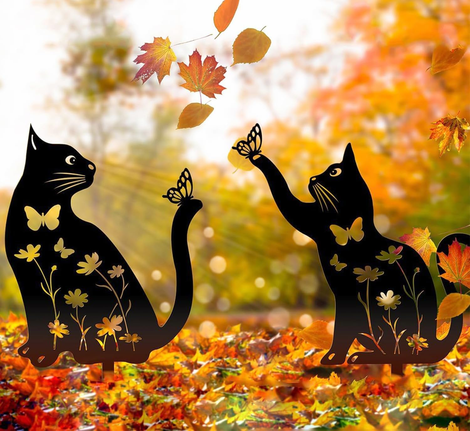 2 Pack Metal Cat Garden Stakes &ndash; 30Cm Height Large Black Cat Silhouette Yard & Lawn Decorations for Garden, Outdoor, Patio &ndash; Perfect for Cats Lovers image number 1