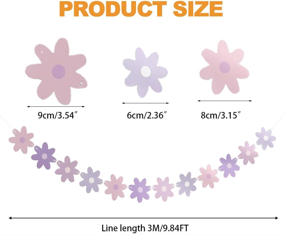 IONPSHG 4Pcs Daisy Boho Banner Party Decorations Cute Daisy Party Banner Purple Daisy Decor Spring Flower Garland Daisy Paper Cutouts for Indoor Outdoor Birthday Wedding Party Supplies (Purple) image number 4