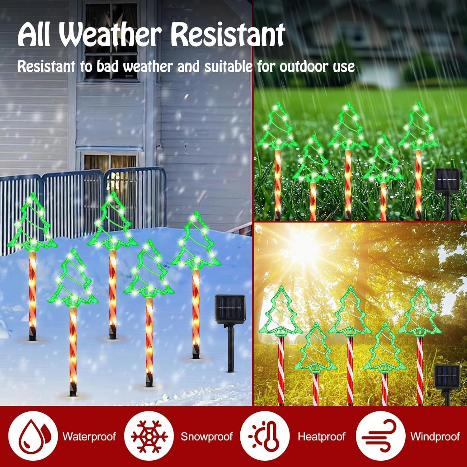 5 Pack Christmas Solar Pathway Lights Outdoor Decorations, 8 Modes Christmas Tree Candy Lights with 70 Leds, Waterproof Xmas Garden Stake Lights for Walkway Yard Lawn Porch Holiday Decor image number 6