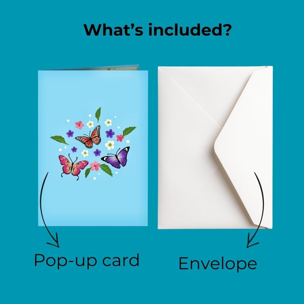 3D Butterfly Pop up Card - Heartfelt Hand-Crafted Greeting Card for Birthday, Anniversary, Thank You with Elegant Design (Get Well, Mom, Dad Gift) image number 2
