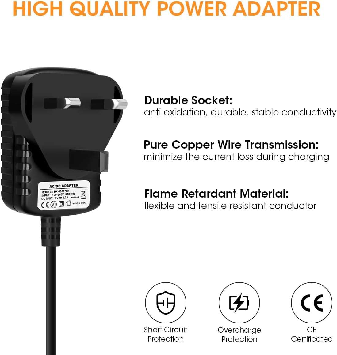 AIEVE 9V Power Supply, 9V DC Power Adapter Plug Power Cable for Rockjam Keyboard Piano Rj-661,Rockjam Rj761,Rockjam Rj654,Rj549,Rj461,Reebok GB50 Exercise Bike