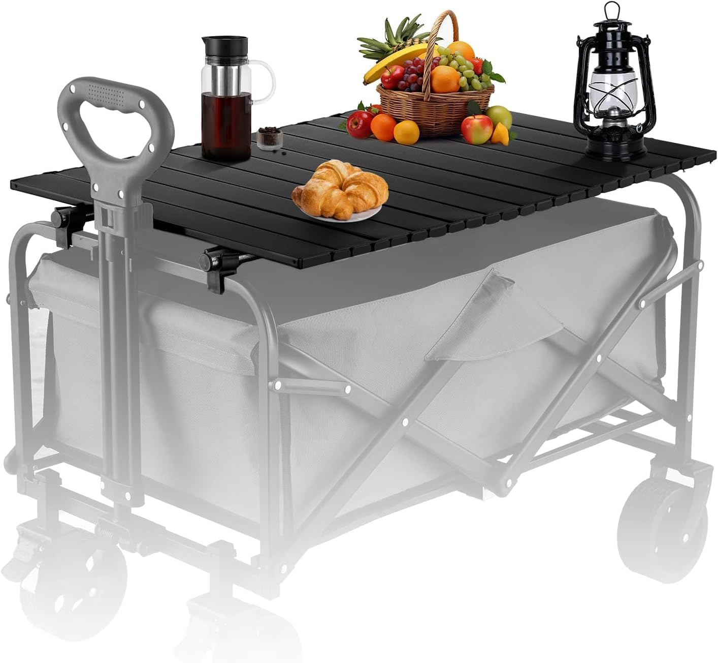 Portable Folding Wagon Tabletop, Black Aluminum Board 34X21 Inch, Heavy-Duty 68 LBS Capacity for Outdoor Camping, Party, Family Activities image number 6