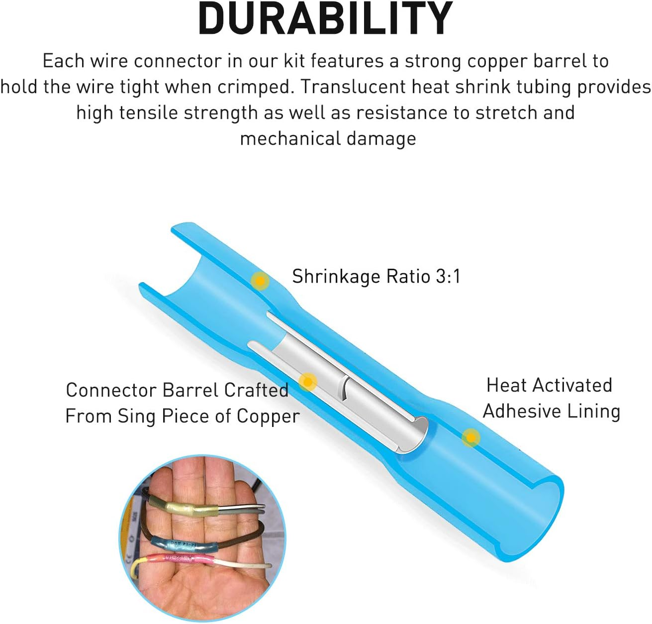 Nilight 135 PCS Heat Shrink Wire Connectors - Electrical Terminals Kit - Marine Automotive Crimp Connector Assortment - Ring Fork Hook Spade Butt Splices image number 6