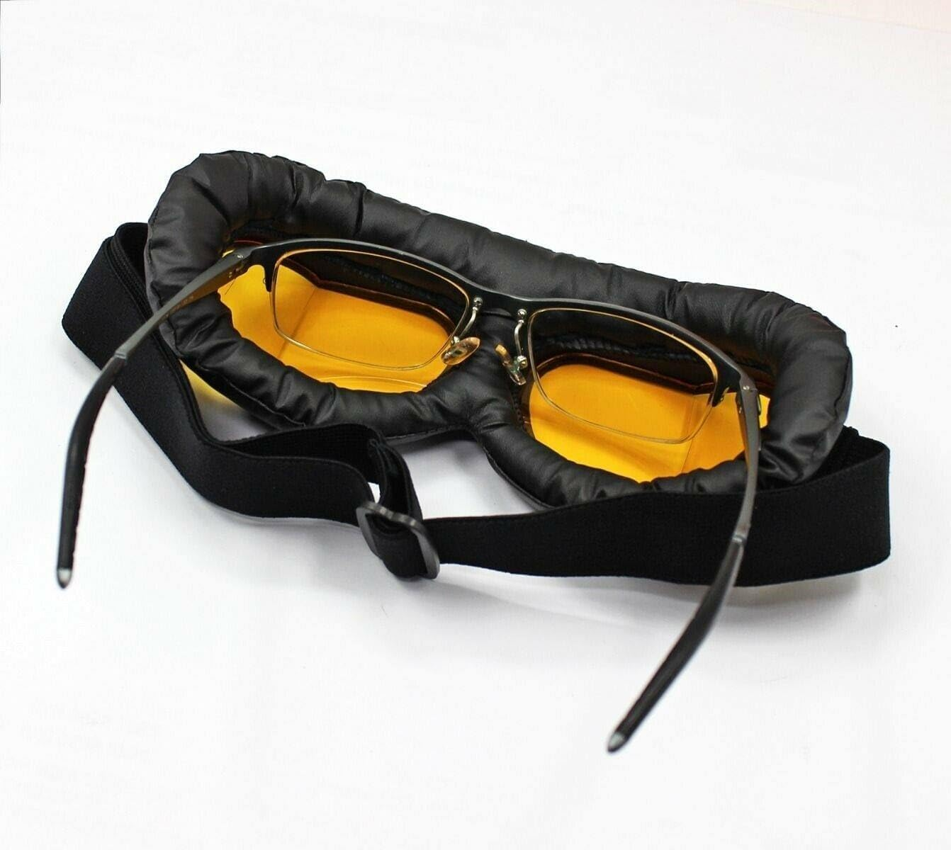 TDR Vintage Aviator Pilot GOGGLES - Vintage Protective Gear for Skiing, Motorcycle and Scooter, Adjustable UV Protection Anti-Fog Safety Goggles for Adults and Teens, Multiple Colours (Yellow Lens)