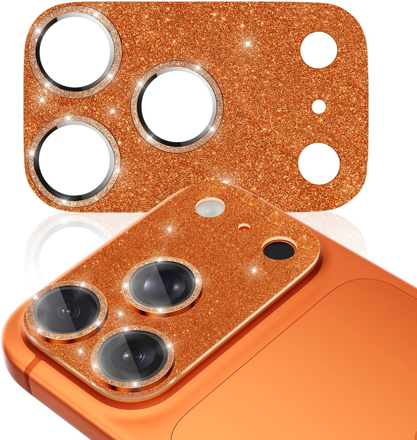 Imluckies Compatible with Iphone 17 Pro Max Camera Lens Protector Bling, Ultra HD Tempered Glass Shiny Diamond Camera Screen Protection, 9H Anti-Scratch & Easy Install, Glitter Orange image number 6
