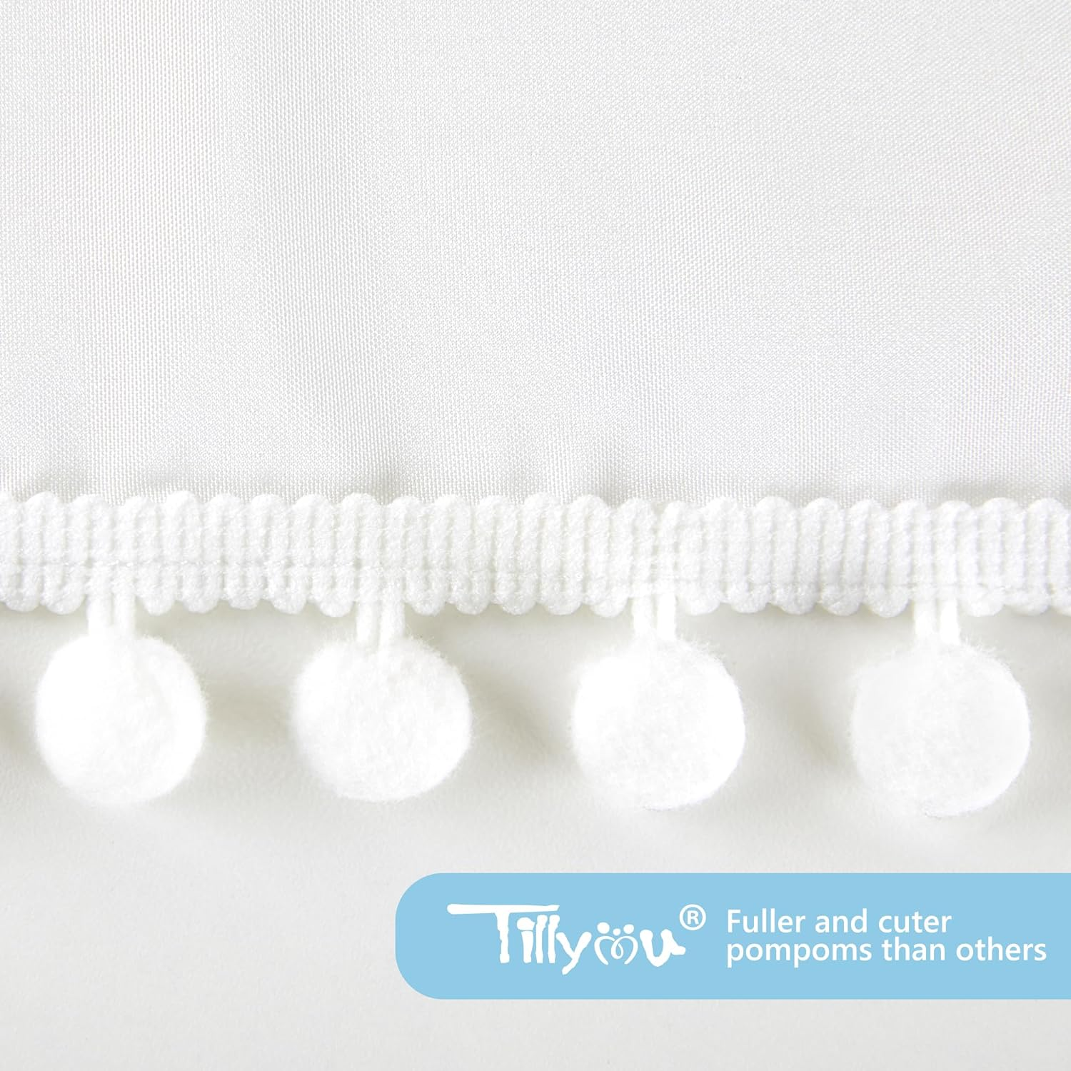 TILLYOU Baby Crib Skirt Girls Boys, Ruffled Bed Skirt with Pompoms, 28&rdquo;X 52&rdquo;, 14'' Drop, White image number 6