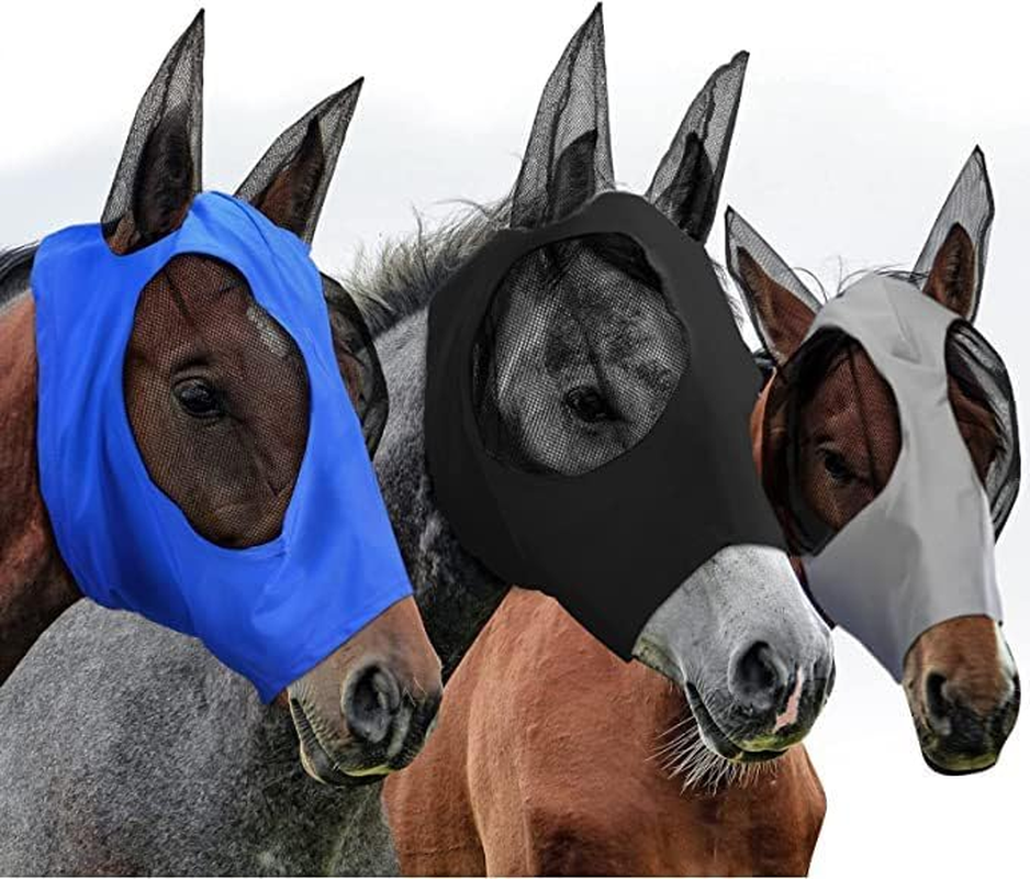 Fly Mask with Ears - Eye and Ear Protection Fly Masks for Small, Medium, and Large Horses (Grey, One Size) image number 2