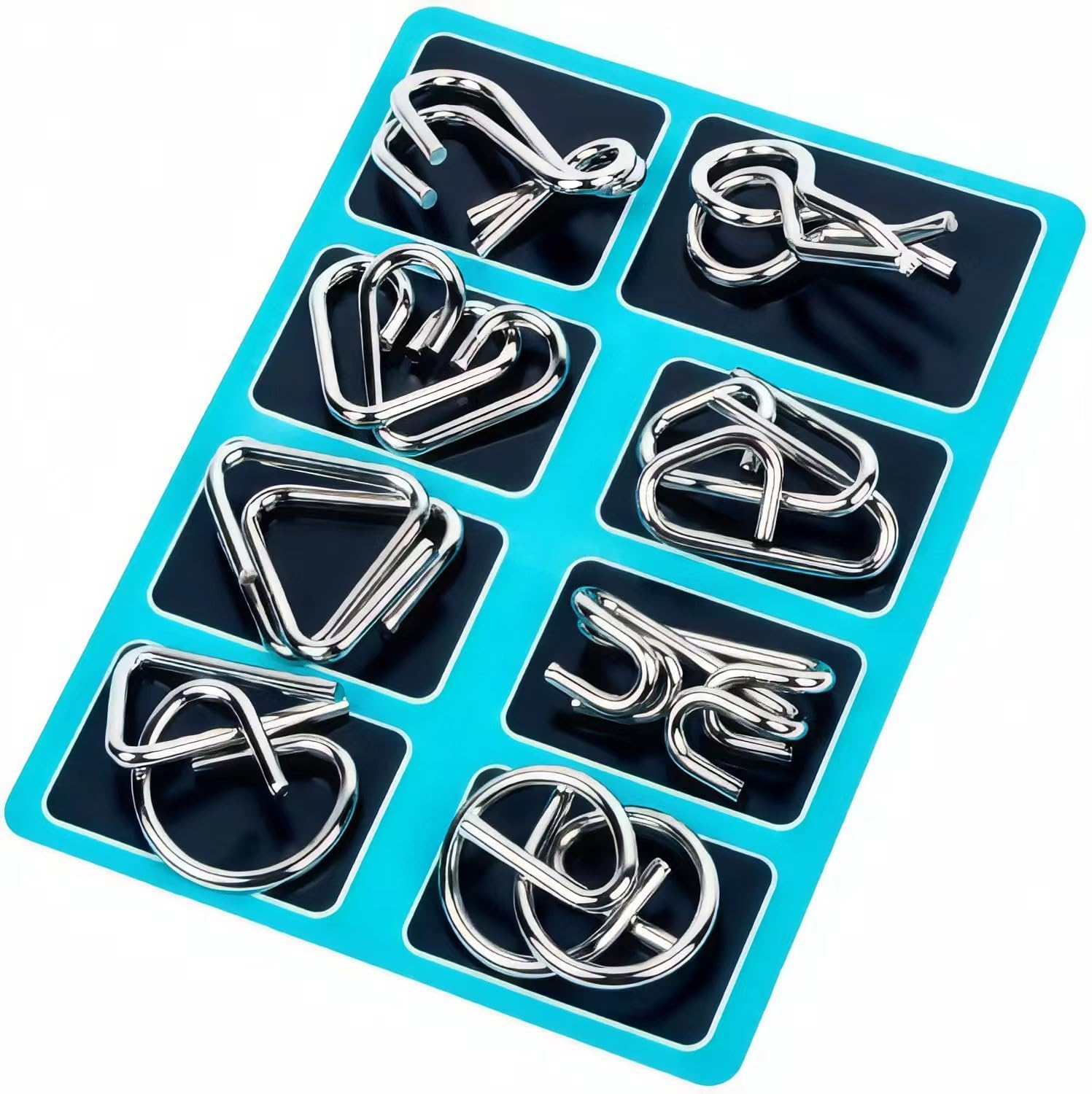 AUKEXLY Metal Wire Puzzle Set of 24 with Pouch,Brain Teaser IQ Test Disentanglemen Iron Link Unlock Interlock Game Chinese Ring Magic Trick Toy for Party Favor Kids Adults Challenge image number 6