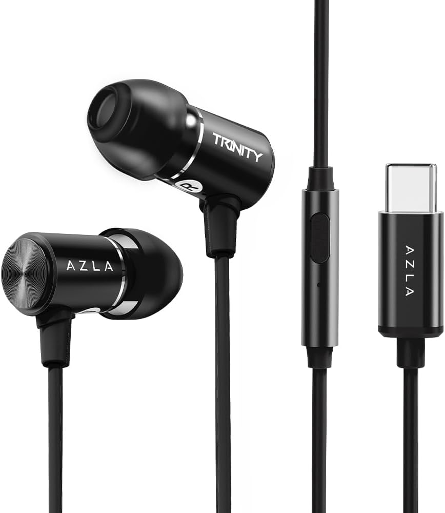 AZLA Trinity USB-C Wired Earphones with Mic & DAC &ndash; High-Resolution Sound, 8Mm Dynamic Driver | USB C Headphones for Iphone 16, Samsung Galaxy, Android Phones | Wired Earbuds with Mic (1, Gold)