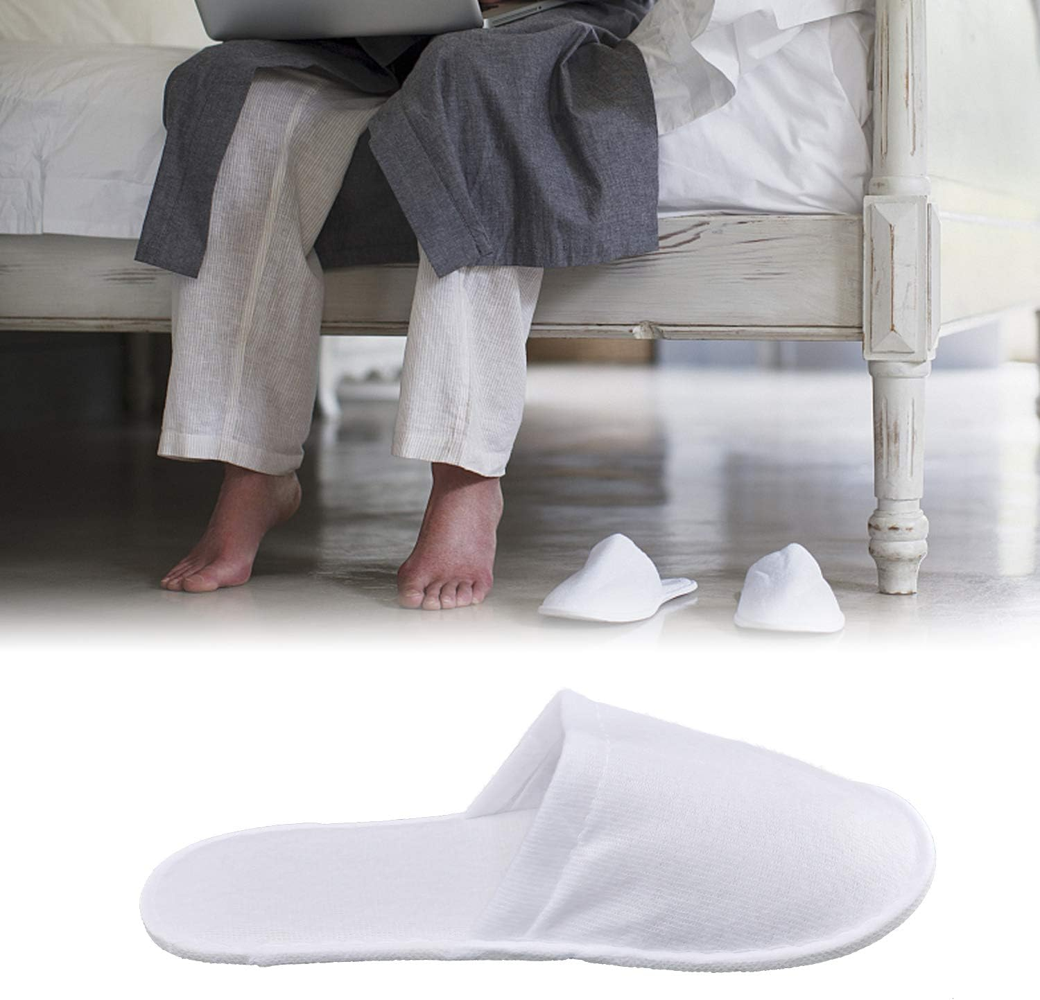 Spa Slippers,Cotton Velvet Closed Toe Disposable Slippers,Non-Slip Slippers Fit Size for Men and Women for Hotel Home Guest Used image number 4