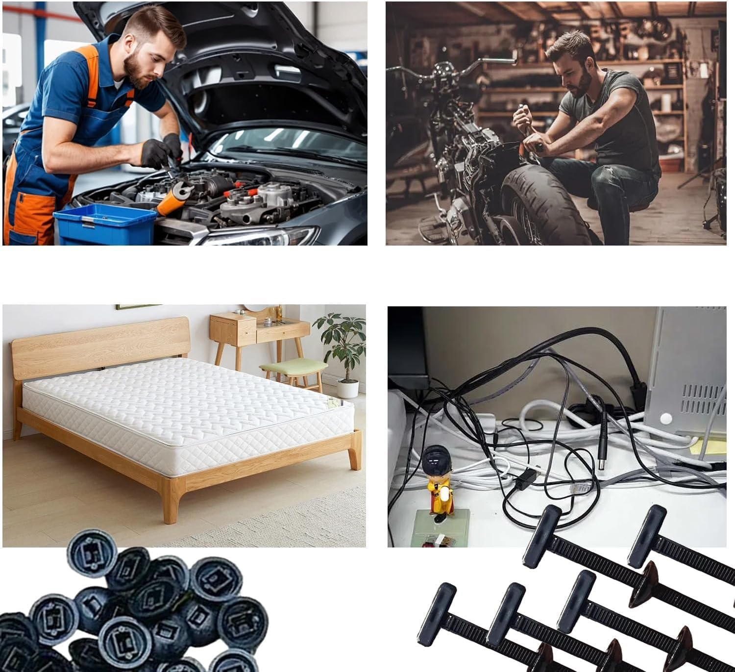 Cable Tie Buckle, 100PCS Heavy Duty Zip Ties, UV Resistant Plastic Self-Locking Fasteners with Pin & Button Design, Universal for Cars, Bumpers, Panels & DIY Auto Repairs image number 4