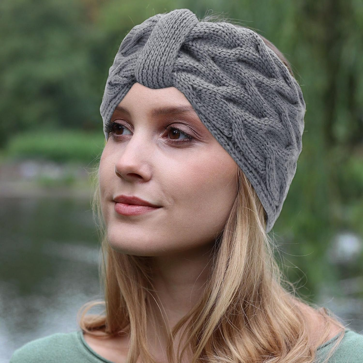 Pack of 2 Women'S Winter Headbands, Girls' Lined Fleece Hair Band, Elastic Headband, Knitted Headband, Women'S Headband, Knitted Headwrap, for Autumn and Winter (Black + Grey) image number 5