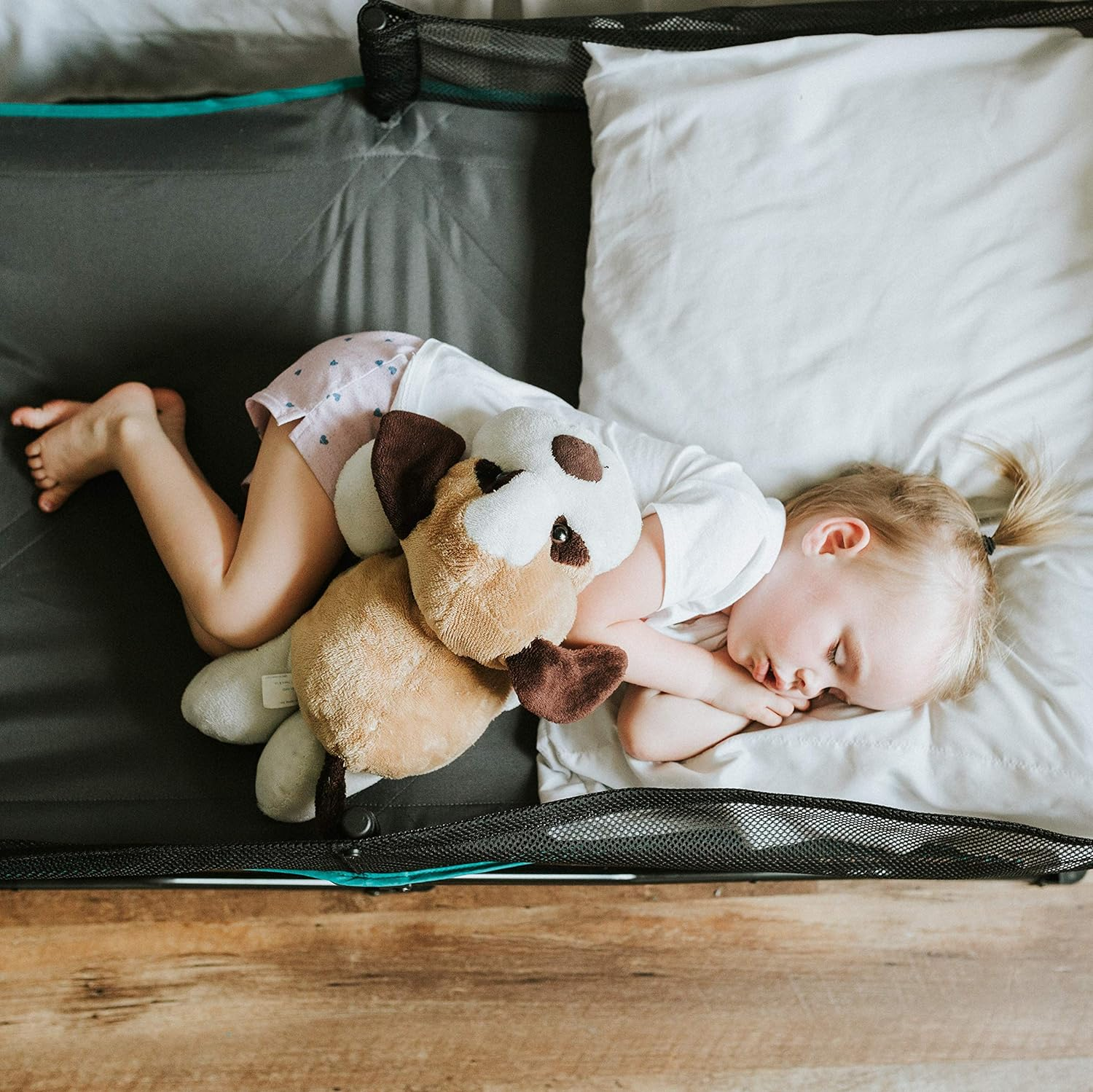 Baby Delight Go with Me Bungalow Deluxe Portable Cot, Toddler Travel Bed, Indoor and Outdoor, Sun Canopy, Grey & Teal image number 2