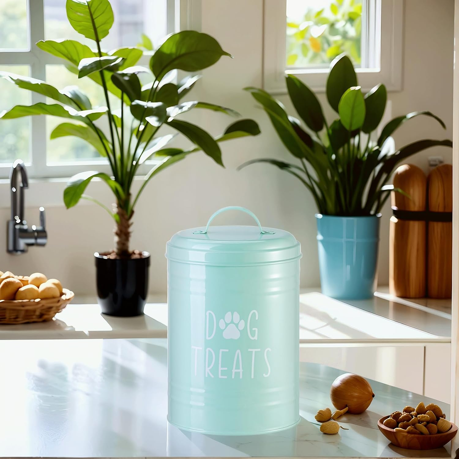 Dog Treat Container Airtight, Dog Treat Jar Set of 2 with Lid - 9X5.5''&7X4'' Metal Dog Cookie Jar for Farmhouse Kitchen Counter, Green Pet Treat Container, Dog Treat Storage Container for Dogs, Cats - Black - Single image number 4