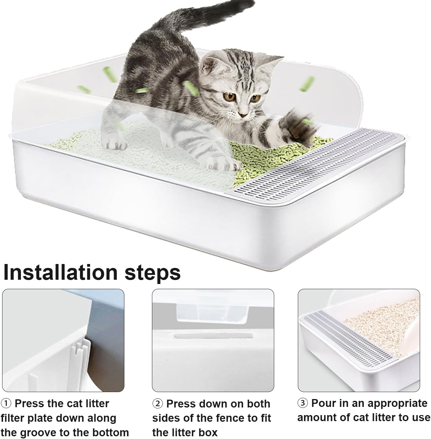 Cat Litter Tray 50X37X18Cm with Free Scoop, Semi-Closed Plastic Cat Litter Pan Top Entry Cat Litter Box, Suitable for Large Cat, Drawer Type Anti-Splashing Cat Toilet with Large Capacity image number 5