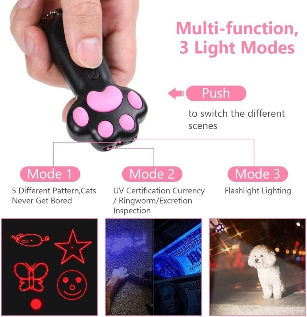 Mumoo Bear Cat Dog Red Pointer Light Toy, 7 in 1 Paw Style Cat Toys Cat Dog Interactive Toy, USB Rechargeable LED Cat Pen Light, Pet Scratching Practice Chase Training Tool (Black) - White image number 7